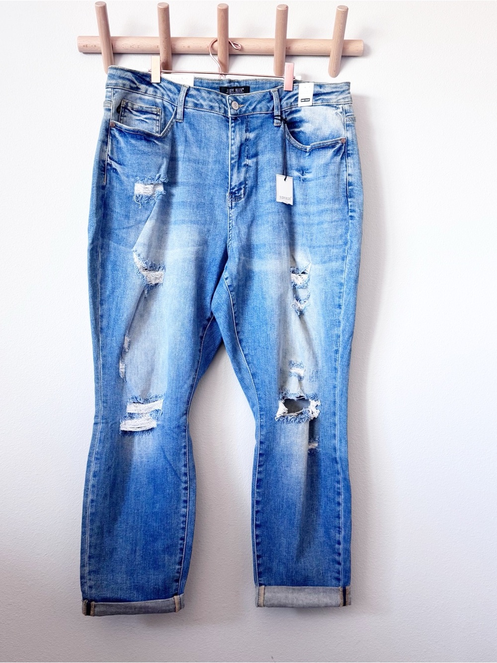 Judy Blue Light Blue Distressed Boyfriend Jeans